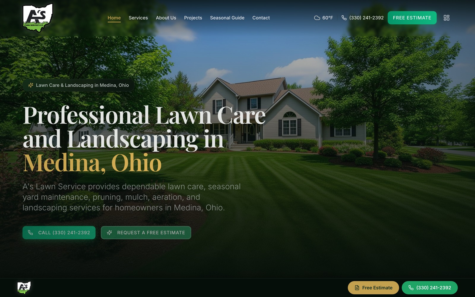 A’s Lawn Service homepage: Professional lawn care and landscaping in Medina, Ohio