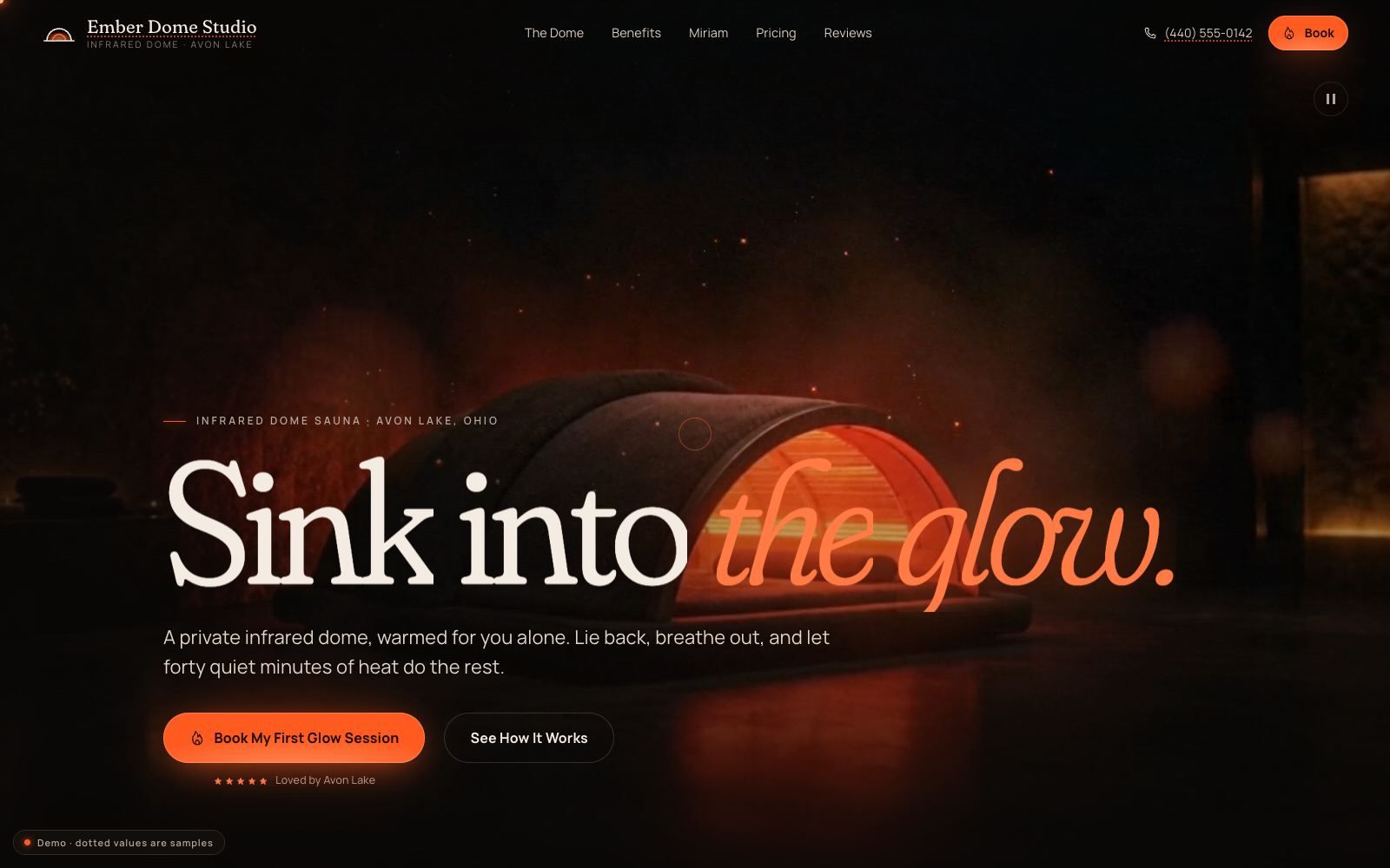 Ember Dome Studio homepage: Sink into the glow.