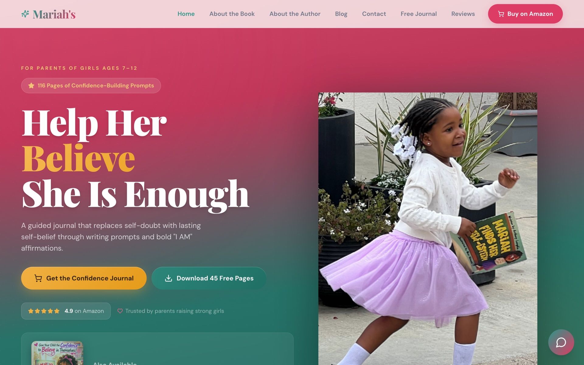 Mariah’s homepage: Help her believe she is enough