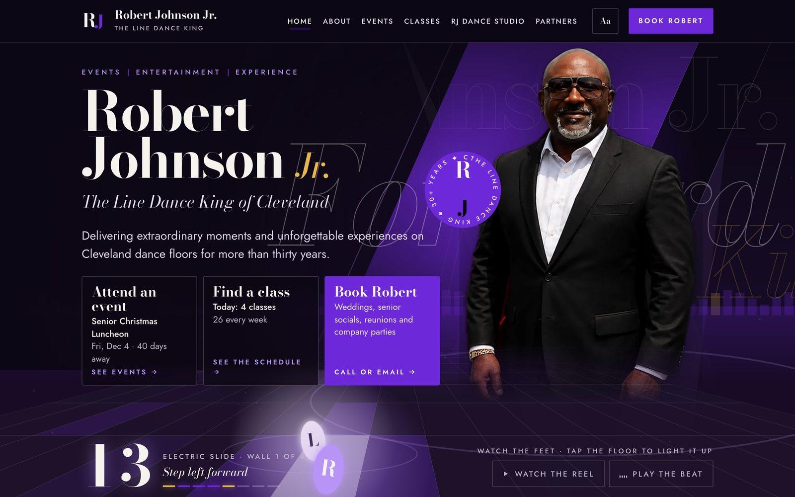 Robert Johnson Jr. homepage: The Line Dance King of Cleveland, in deep purple and gold
