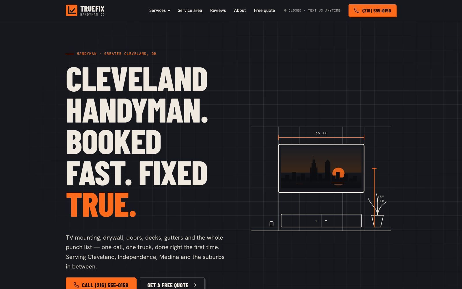 TrueFix Handyman Co. homepage: Cleveland handyman. Booked fast. Fixed true.