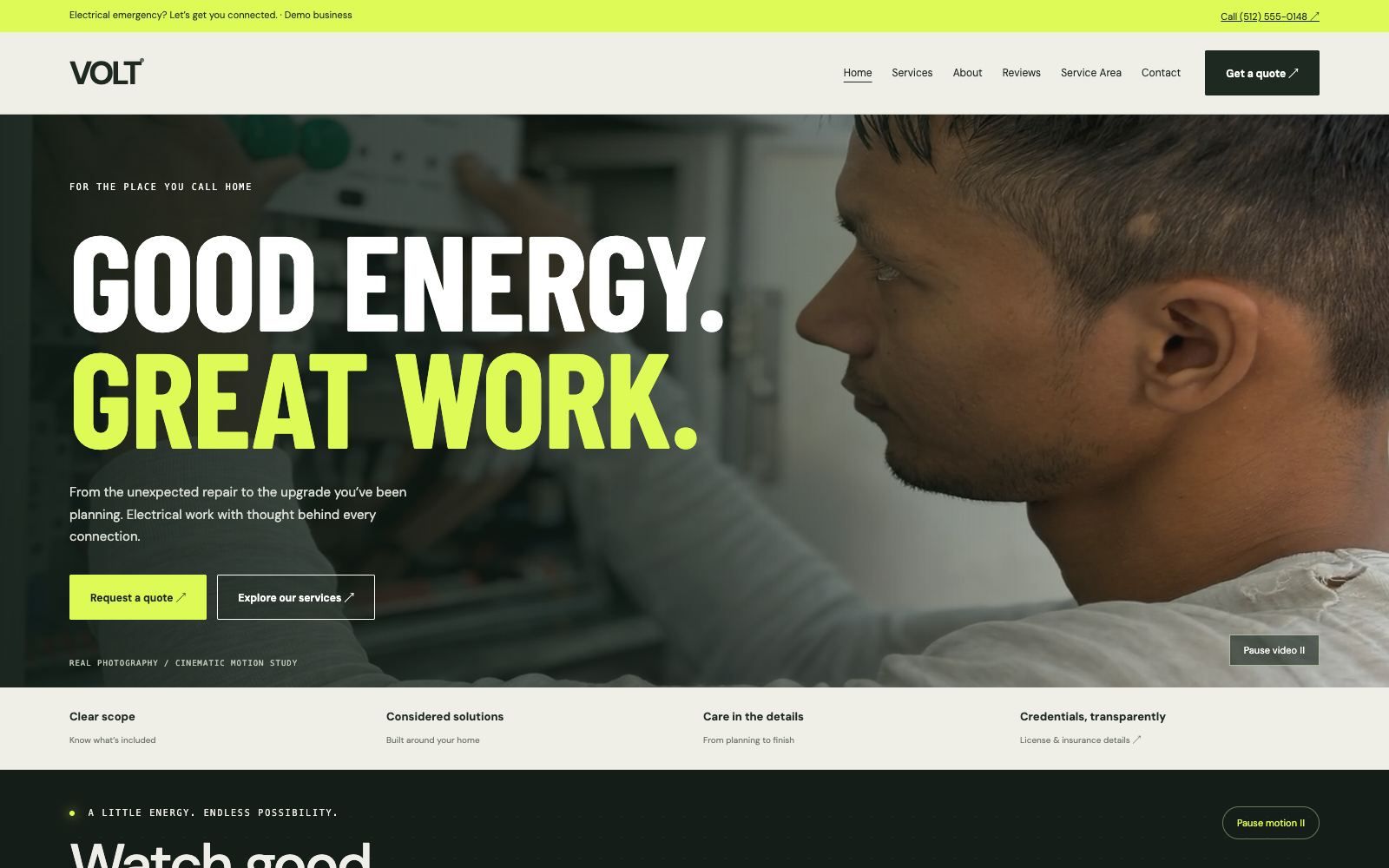 VOLT Electric homepage: Good energy. Great work.